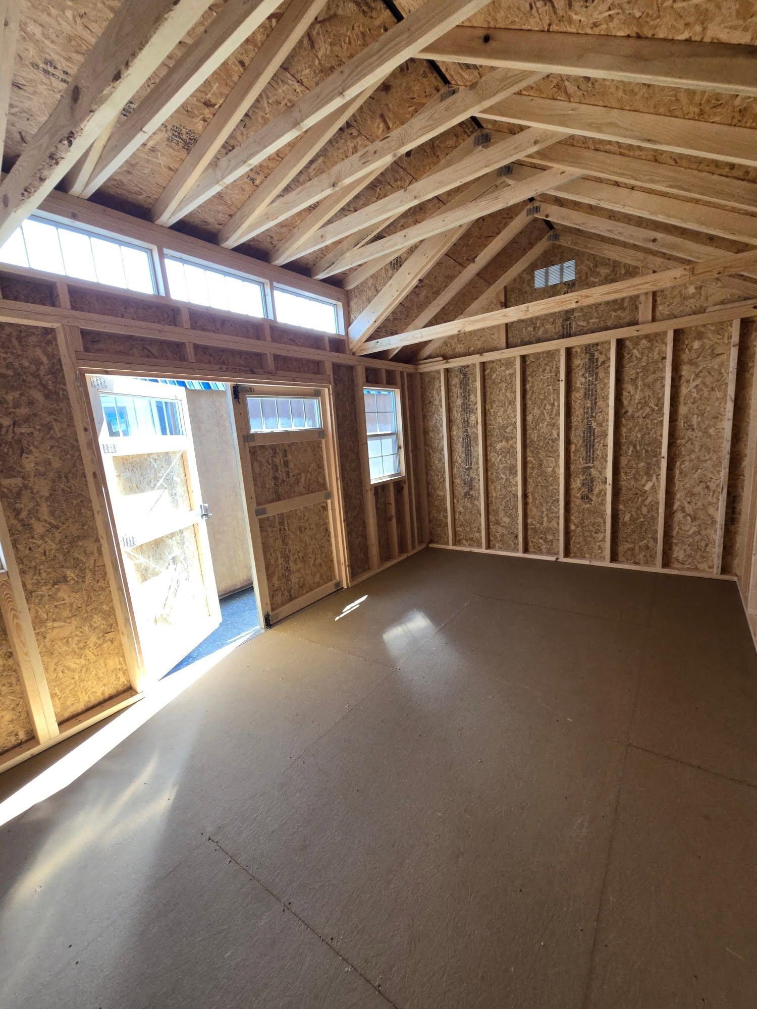 interior view of a utility shed with wooden structure